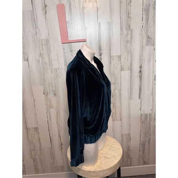 Coldwater Creek Green Velour Long Sleeve Zip-Up Sweater Jacket Women's Size PL - Picture 6 of 7